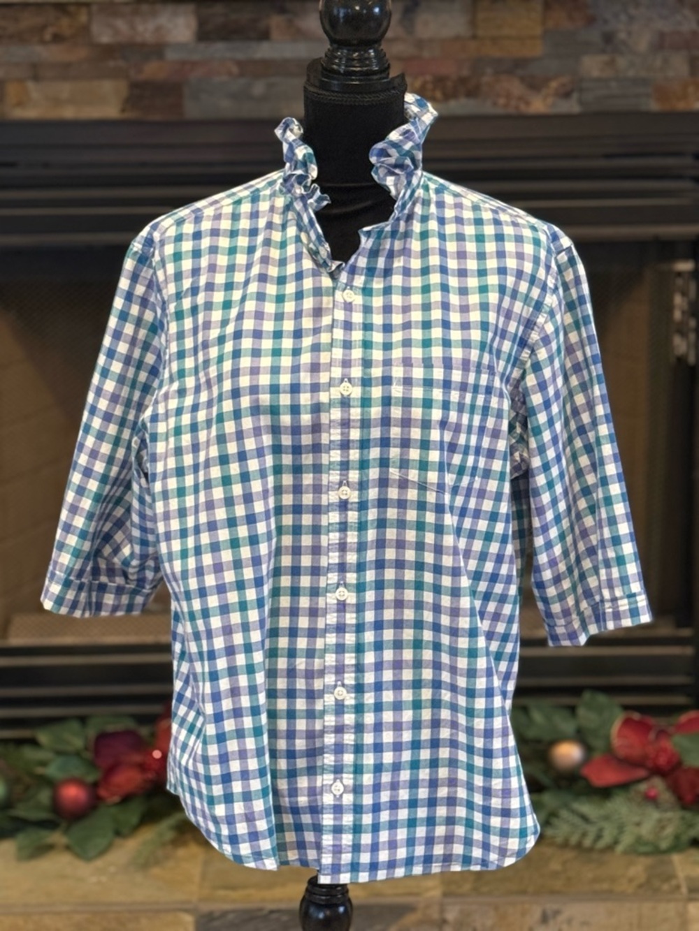 Upcycled Old Navy Blue & Green Check Button-Up Shirt
